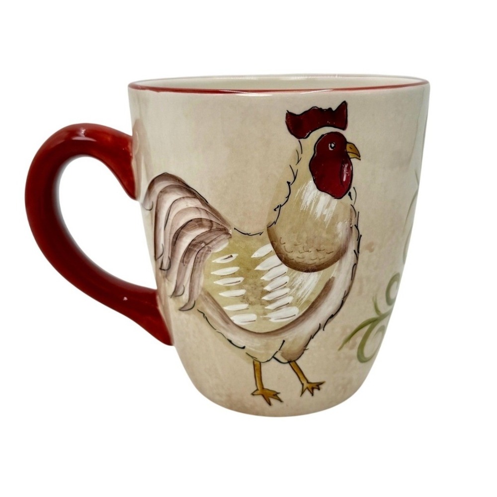 Oneida Rooster Coffee Mug Cream Red Ceramic Farmhouse Country Chicken Tea Cup - Picture 2 of 7